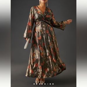 Anthropologie Cabellero Deep V-Neck Maxi Dress